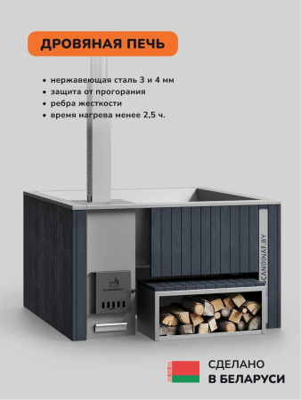 Купель с подогревом на дровах Scandinaf Thermal 170, 4-6 чел., серый, AISI 316L, без термокрышки