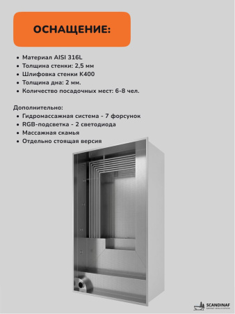 Бассейн из нержавеющей стали, СПА бассейн Scandinaf Sun, 6-8 чел.