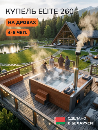 Купель на дровах Scandinaf Elite 260, 4-6 чел., AISI 316L, красное дерево